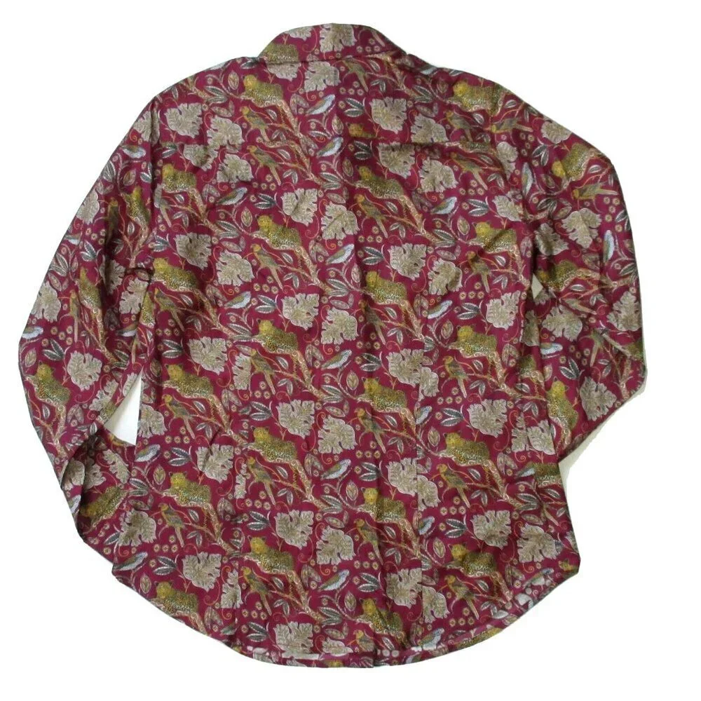 NWT J.Crew Collection Silk-twill Shirt in Vintage Burgundy Jungle Cat Leopard 14